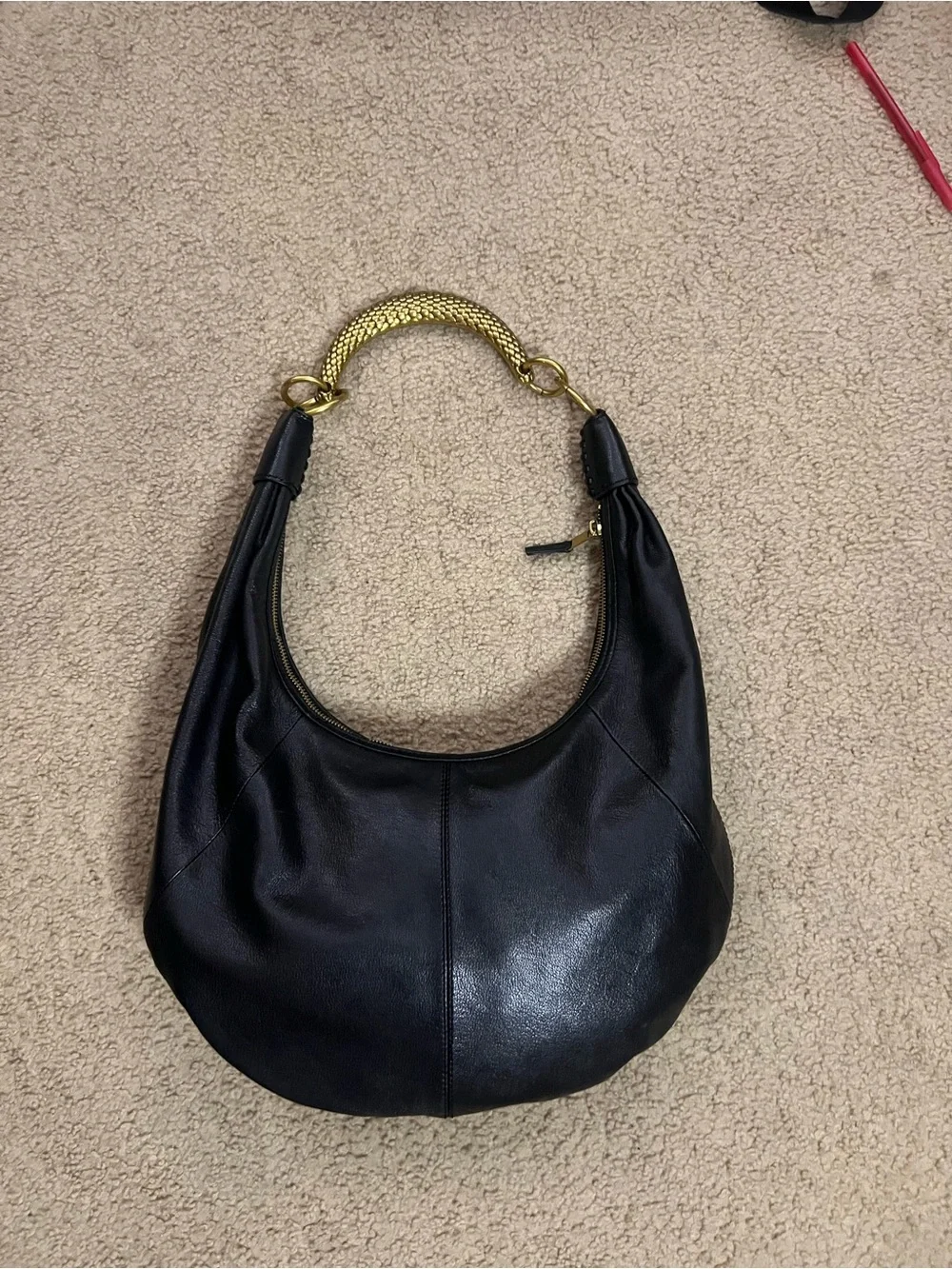 Walter Baker Black Leather Hobo with Gold Handle